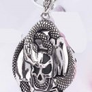 new Antique 316L Stainless Steel Snake serpent SKULL head charm pendant necklace free shipping