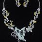 New fashion light green color butterfly flower necklace earrings set free shipping