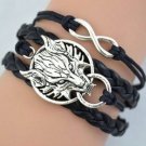 New Antique Friendship Infinity Wolf Charm Leather Multilayer Bracelet