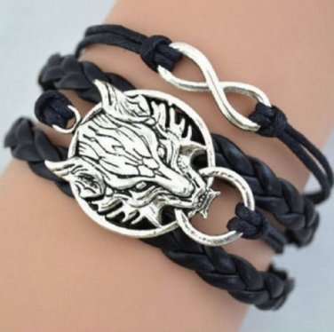 New Antique Friendship Infinity Wolf Charm Leather Multilayer Bracelet