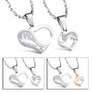 Fashion 316L Stainless steel couple Puzzle Heart love for him and her necklace FREE shipping