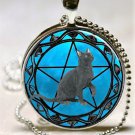 New Fashion Pentagram Wicca Black cat charm Unisex Pendant Silver color Necklace free shipping