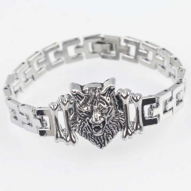 Stainless steel WOLF charm Unisex Silver Bracelet