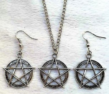 New Magic Wicca Pentacle charm Pendant Necklace Earrings set