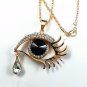 New Fashion Awesome Rose Gold Plated Black Evil Eye Crystal Teardrop Pendant Long Necklace