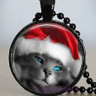 New Fashion Pretty Cat Christmas Santa Hat Stereoscopic Unisex Black Ball Chain Pendant Necklace