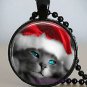 New Fashion Pretty Cat Christmas Santa Hat Stereoscopic Unisex Black Ball Chain Pendant Necklace