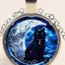 Adorable Black Cat on Celtic Moon charm Stereoscopic Unisex silver color Pendant Necklace