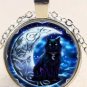 Adorable Black Cat on Celtic Moon charm Stereoscopic Unisex silver color Pendant Necklace