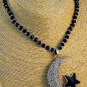 ADORABLE UNIQUE Full Crystal Moon Star Bead Chain Pendant Long Necklace