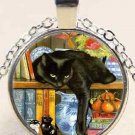 Amazing New  Black cat on bookshelf charm Unisex Pendant Silver color Necklace