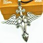 Adorable Magic Stainless steel Pagan Angel Wing Crystal Cross Pendant Necklace