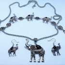 Matching Elephant Black Pendant Necklace Bracelet Earring Set