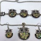 Matching Abalone Shell Owl Pendant Necklace Bracelet Earring Set