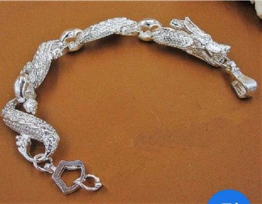 Adorable Carved Shiny  Silver Dragon chain Bangle Bracelet