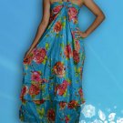 272 Boho Halter Floral Print Blue Turquoise Maxi Sundress