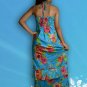 272 Boho Halter Floral Print Blue Turquoise Maxi Sundress