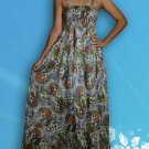009 Boho Smock Paisley Print Maxi Sundress Beige