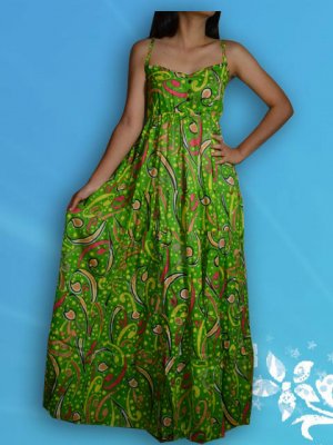 013 Boho Smock Floral Print Maxi Sundress Green