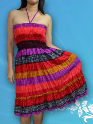 221 Boho Halter Smock Stripe Print Sundress Skirt
