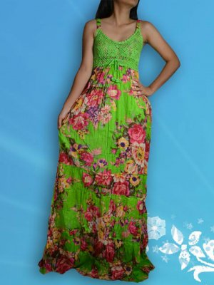 017 Casual Boho Bust Crochet Crinkle Floral Print Maxi dress