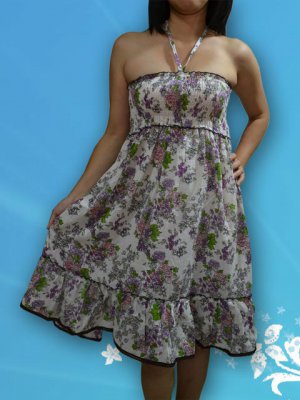 190 Boho White Halter Smock Floral Print Sundress Top Blouse