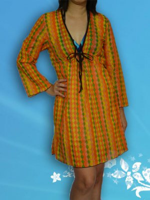 090 Boho Summer Beach Tunic swim suit cover-ups dress Top Blouse