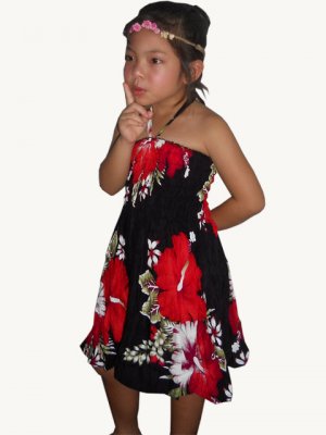 S005 Kids Boho Summer beach Halter Smock Floral Print Sundress Mini Dress
