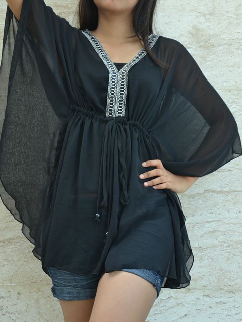 241 Sexy Black Chiffon Caftan Kaftan Kimono Tunic Cover