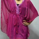 898 Dark pink Chiffon Caftan Kaftan Kimono Tunic Cover-ups Top XL