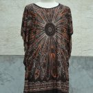 846 Brown Round-Neckline Polyester Kimono Kaftan Caftan Cover-up Tunic Top