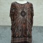 846 Brown Round-Neckline Polyester Kimono Kaftan Caftan Cover-up Tunic Top