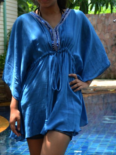 3013 Blue Caftan Kaftan Kimono Tunic Cover-ups Top XL