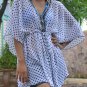 3006 White Polka dot Chiffon Caftan Kaftan Kimono Tunic Cover-ups Top XL