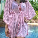 3010 Red Stripe Print Chiffon Caftan Kaftan Kimono Tunic Cover-ups Top XL