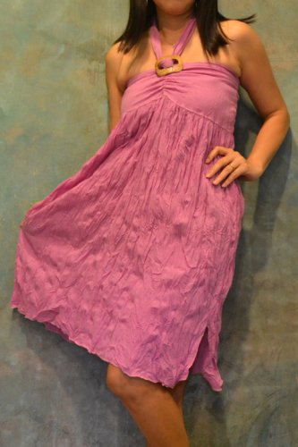 7004 Boho Light Purple Halter Buckle Summer Beach Sundress Top