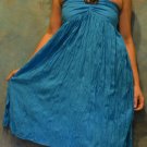 7007 Boho Blue Halter Buckle Summer Beach Sundress Top