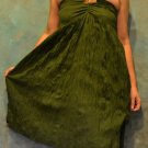 7008 Boho Dark Green Halter Buckle Summer Beach Sundress Top