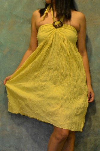 7009 Boho Yellow Halter Buckle Summer Beach Sundress Top