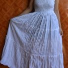 6006 Boho White Solid cotton Halter Smock Maxi Sundress