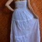 6006 Boho White Solid cotton Halter Smock Maxi Sundress