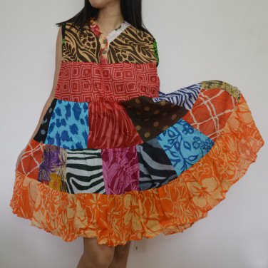 PW01 Multi-colors Patchwork Dress Top Tunic S M L