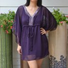 3028 Dark Purple Chiffon Caftan Kaftan Kimono Tunic Cover-ups Top XL 3028 Dark Purple Chiffon Caftan Kaftan Kimono Tunic Cover-ups Top XL