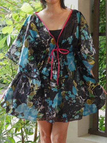 NOK04 Boho Floral Caftan Kaftan Kimono Tunic Cover-ups Dress Top Blouse