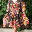 V04 Cotton Floral Caftan Kaftan Kimono Tunic Cover-ups Dress Top Blouse M L XL