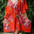 V05 Cotton Floral Caftan Kaftan Kimono Tunic Cover-ups Dress Top Blouse M L XL