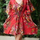 V06 Cotton Floral Caftan Kaftan Kimono Tunic Cover-ups Dress Top Blouse M L XL