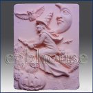 2D silicone Soap/polymer/clay/cold porcelain mold-Halloween Witch on Broom