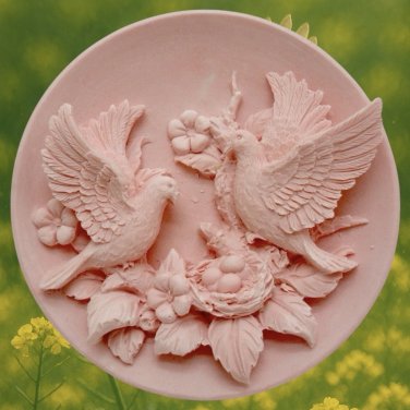 Birds and Nest Silicone Mold &acirc;�� 2D Round Floral Relief Soap Mold for Handmade Soap, Wax, Resin