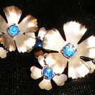Lovely Vintage Blue Rhinestone Earrings Silver & Blue